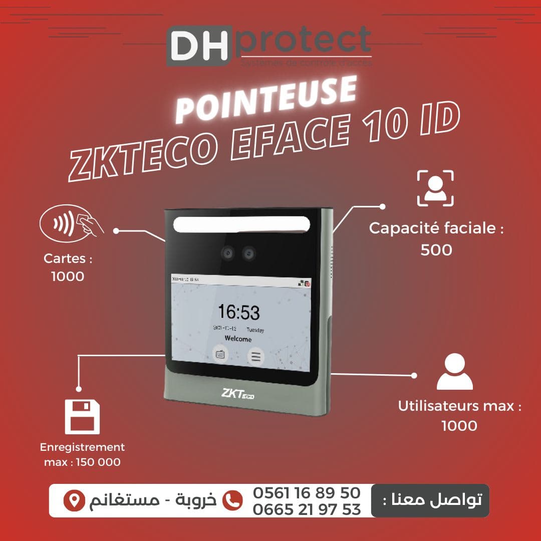 ZKTeco EFace10 ID – Pointeuse Biométrique à Reconnaissance Faciale et Carte RFID